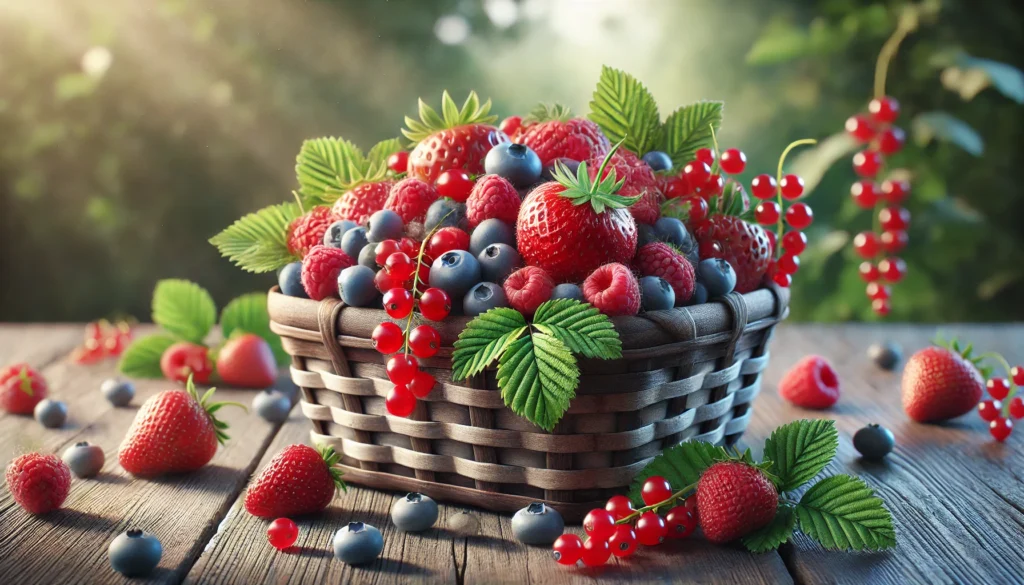 Cesto de frutos vermelhos frescos e saudáveis