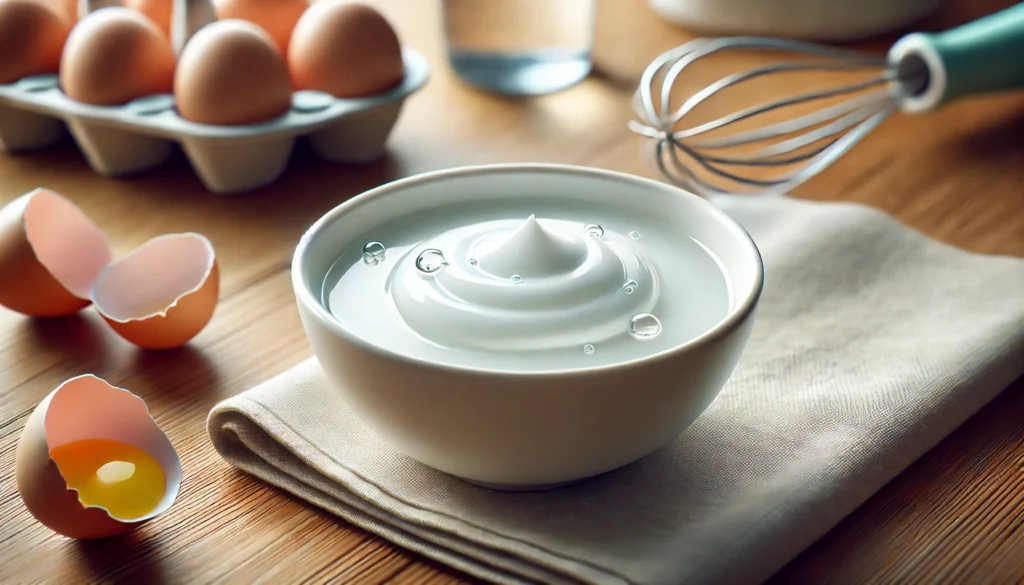 Bata de creme em tigela com ovos quebrados.