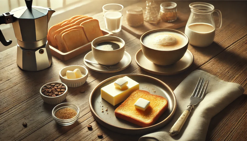 Café da manhã com torradas e café