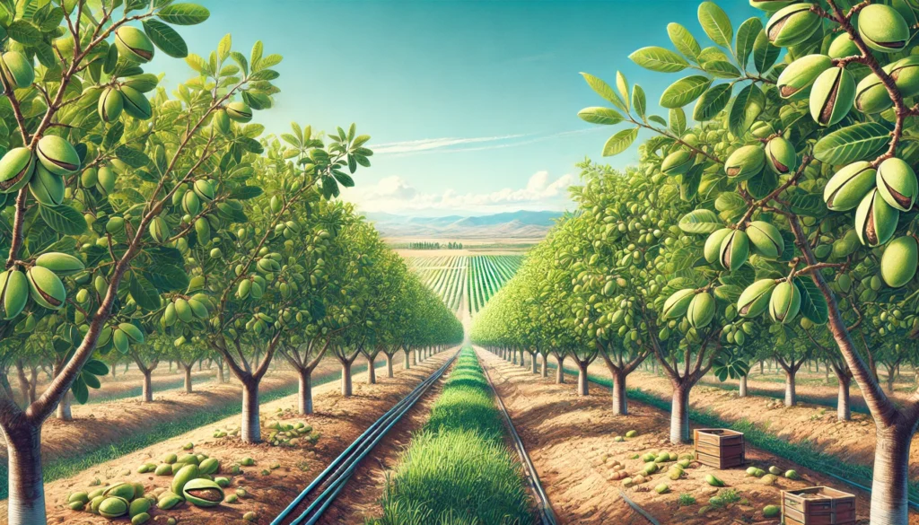 Pomares de pistache em plantação organizada