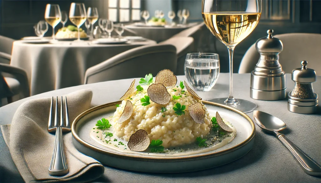 Risotto com trufas e vinho branco.