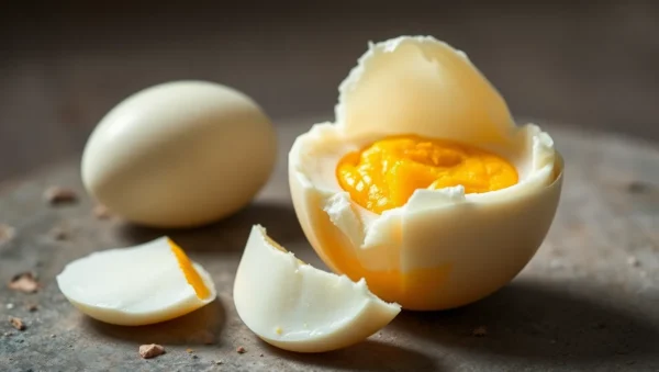 Ovo cozido cortado, gema visível